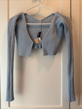 Jacquemus Light Blue Ribbed Cropped V-Neck Cardigan
